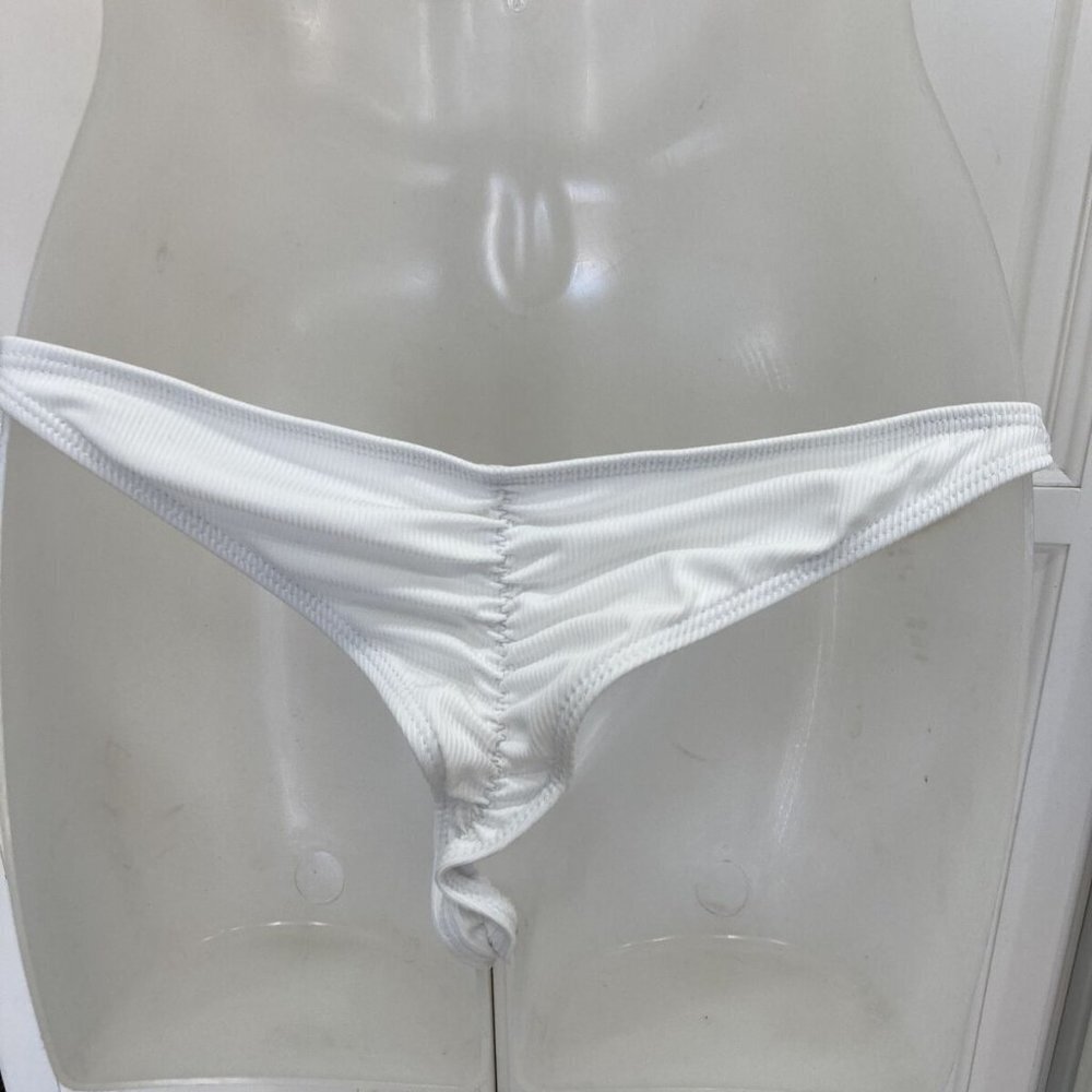 White Thong Bikini 2-piece gold chains sz L removeable cups - Picture 9 of 15